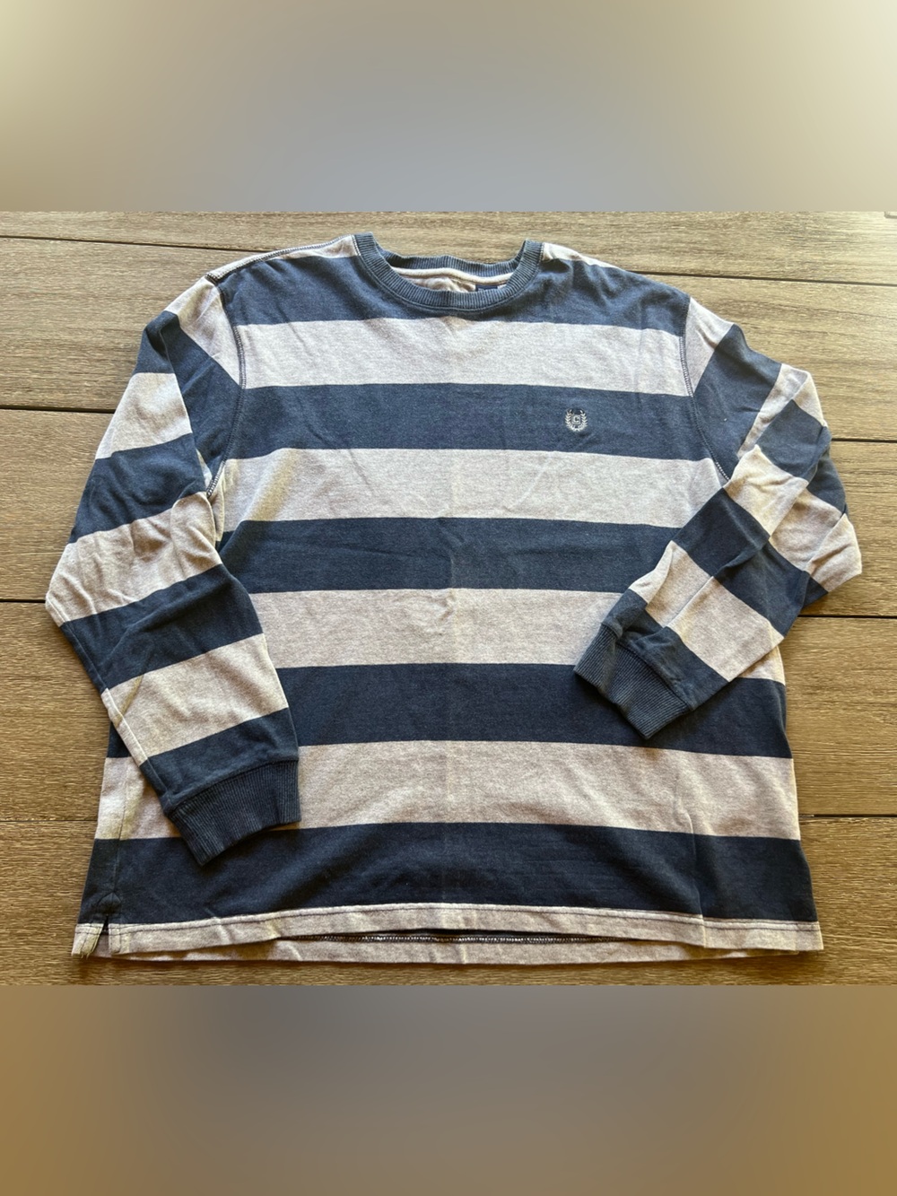 Chaps Navy and Light Gray Wide-Stripe Long-Sleeve Shirt
